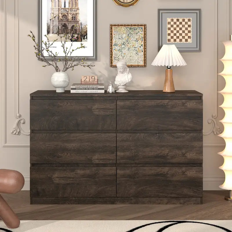 Commode de rangement à 6 tiroirs marron/gris/gris foncé – Convient pour 1 personne