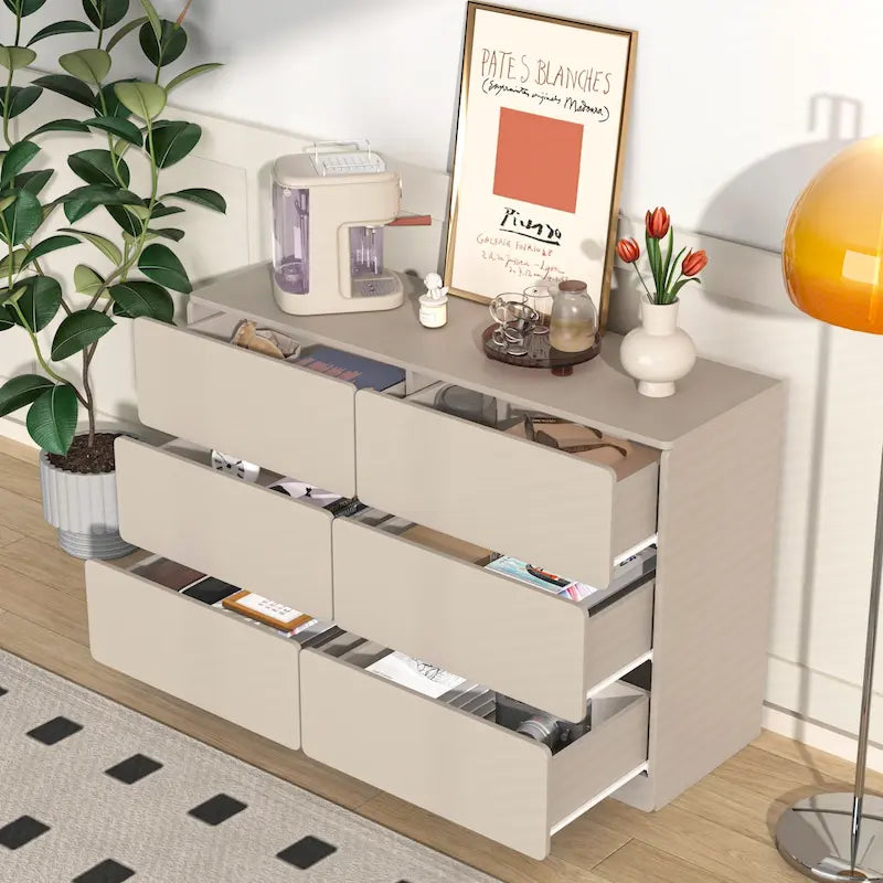 Commode de rangement à 6 tiroirs marron/gris/gris foncé – Convient pour 1 personne