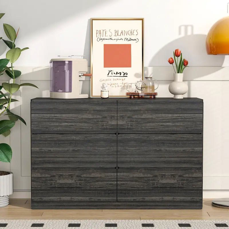 Commode de rangement à 6 tiroirs marron/gris/gris foncé – Convient pour 1 personne