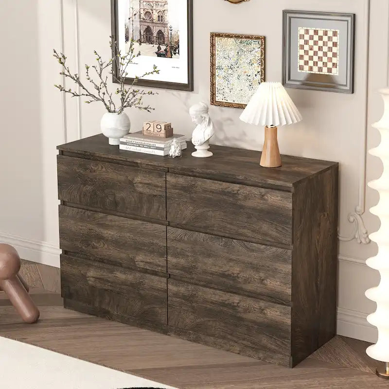 Commode de rangement à 6 tiroirs marron/gris/gris foncé – Convient pour 1 personne