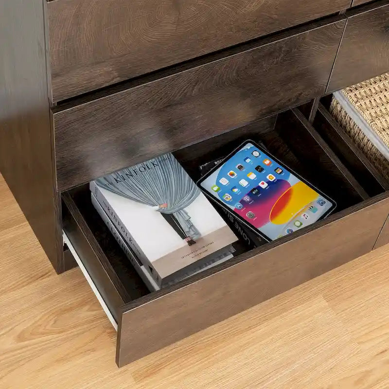 Commode de rangement à 6 tiroirs marron/gris/gris foncé – Convient pour 1 personne
