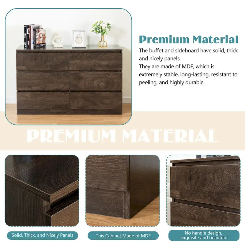Commode de rangement à 6 tiroirs marron/gris/gris foncé – Convient pour 1 personne