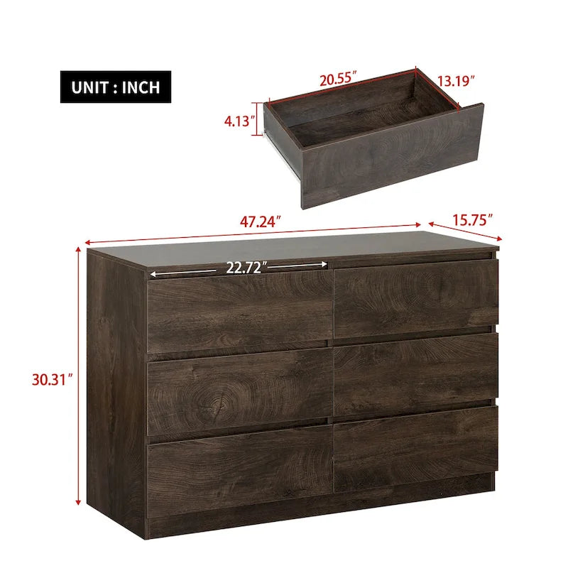 Commode de rangement à 6 tiroirs marron/gris/gris foncé – Convient pour 1 personne