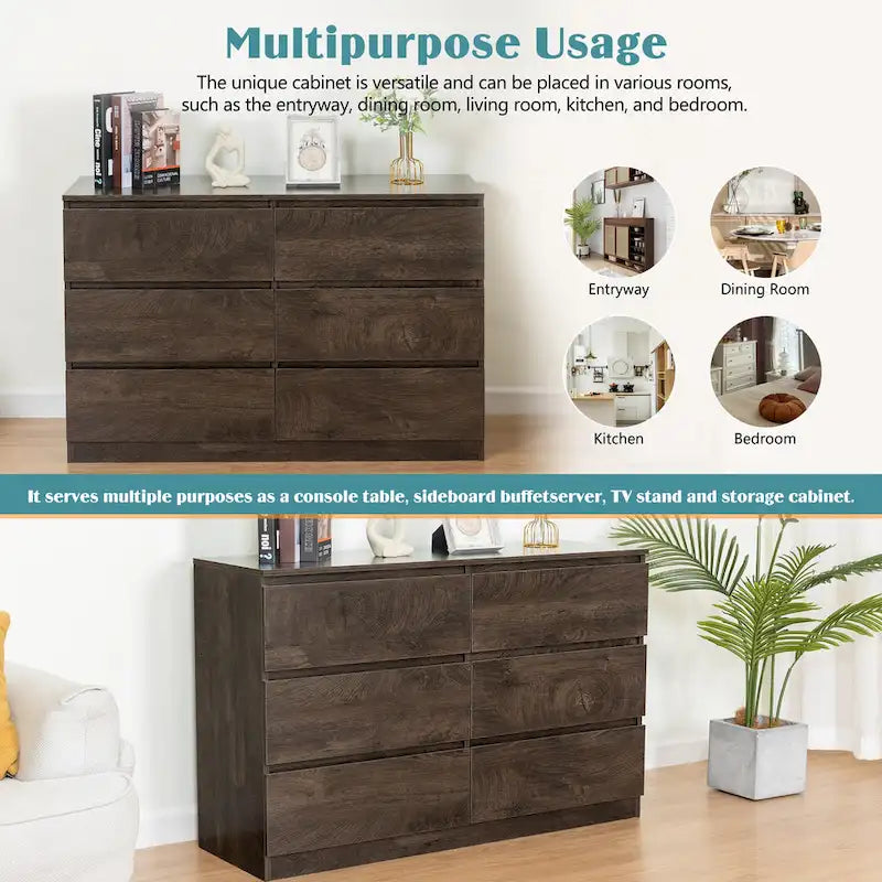 Commode de rangement à 6 tiroirs marron/gris/gris foncé – Convient pour 1 personne