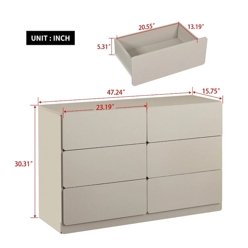 Commode de rangement à 6 tiroirs marron/gris/gris foncé – Convient pour 1 personne