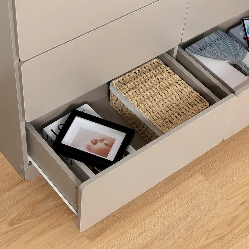 Commode de rangement à 6 tiroirs marron/gris/gris foncé – Convient pour 1 personne