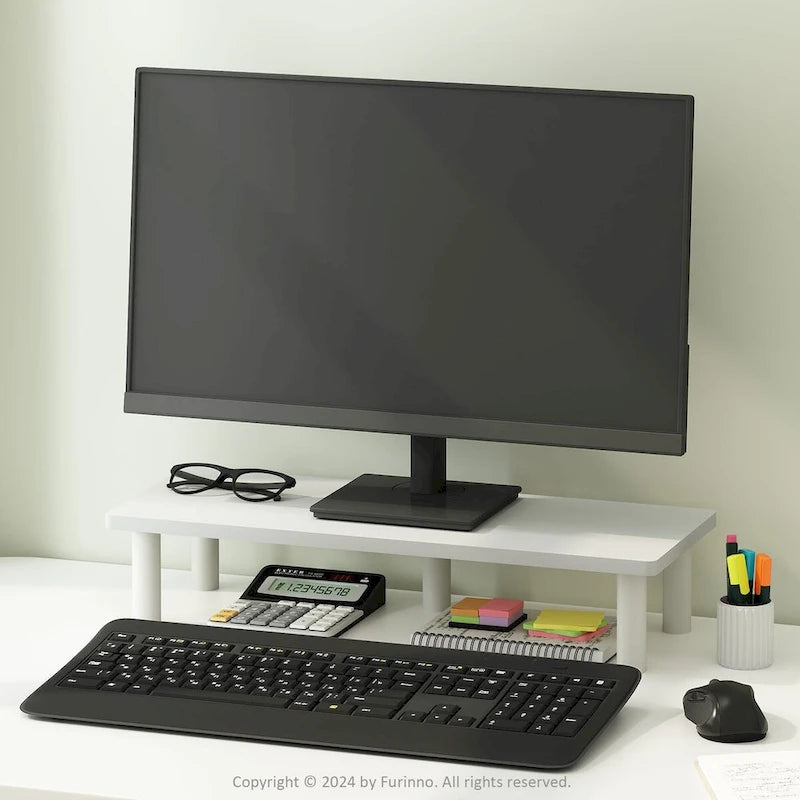Support de moniteur surélevé à cadre tubulaire blanc, utilisateur unique