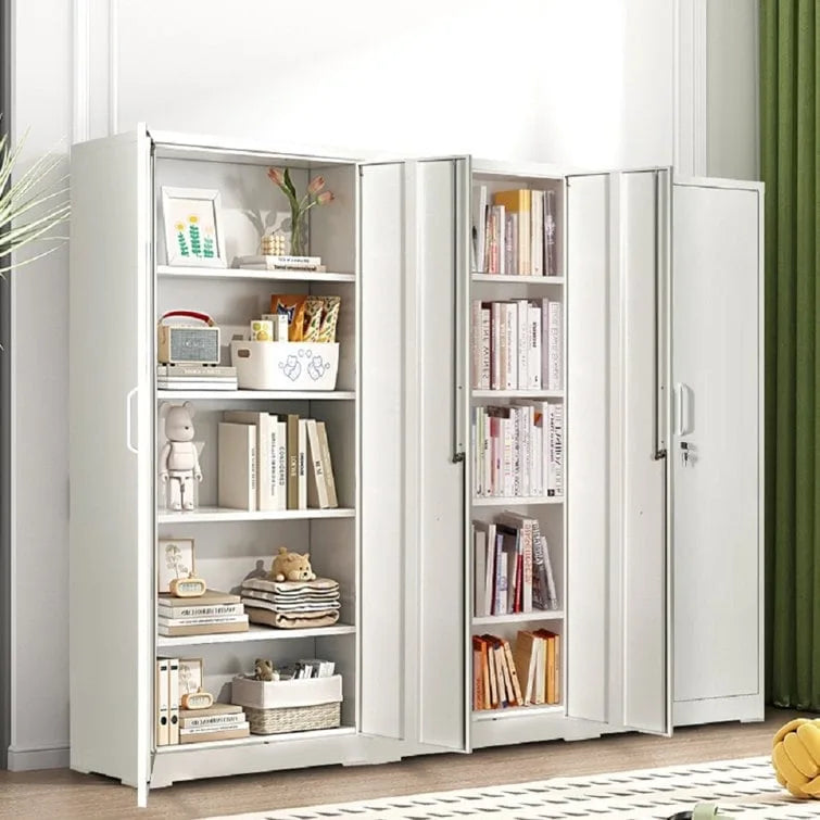 Meuble de rangement en métal noir/gris/blanc crème – 2 portes verrouillables, 4 étagères réglables, assemblage par 2 personnes