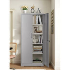 Meuble de rangement en métal noir/gris/blanc crème – 2 portes verrouillables, 4 étagères réglables, assemblage par 2 personnes