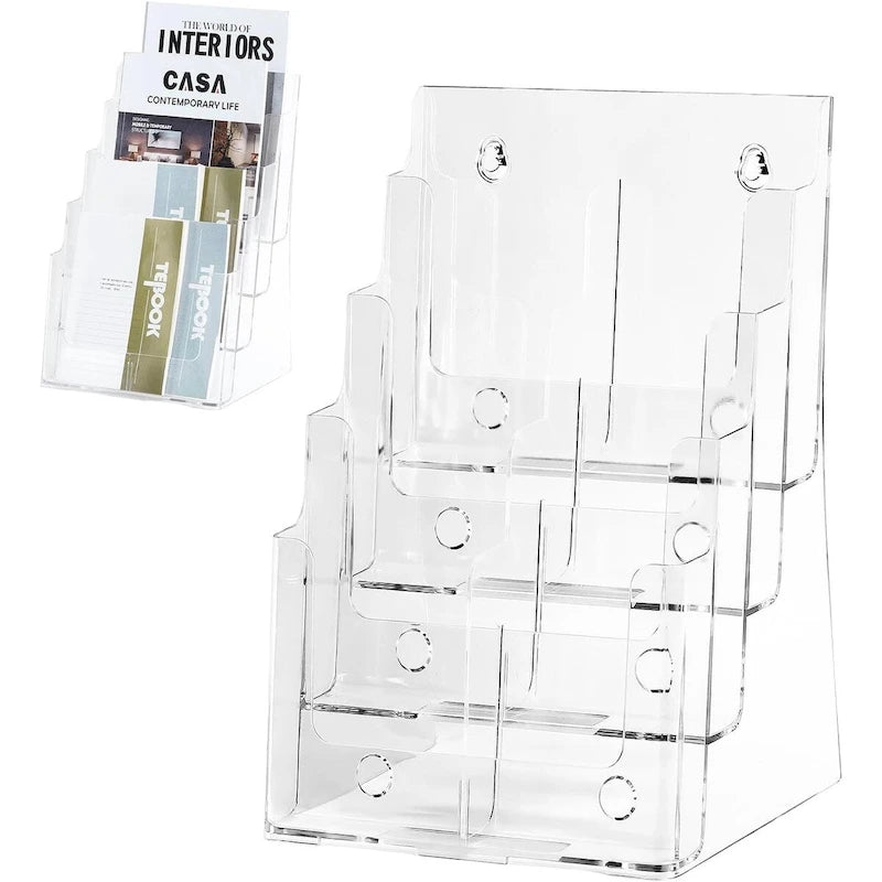 Présentoir à brochures en acrylique transparent, 3 ou 4 niveaux, usage unique