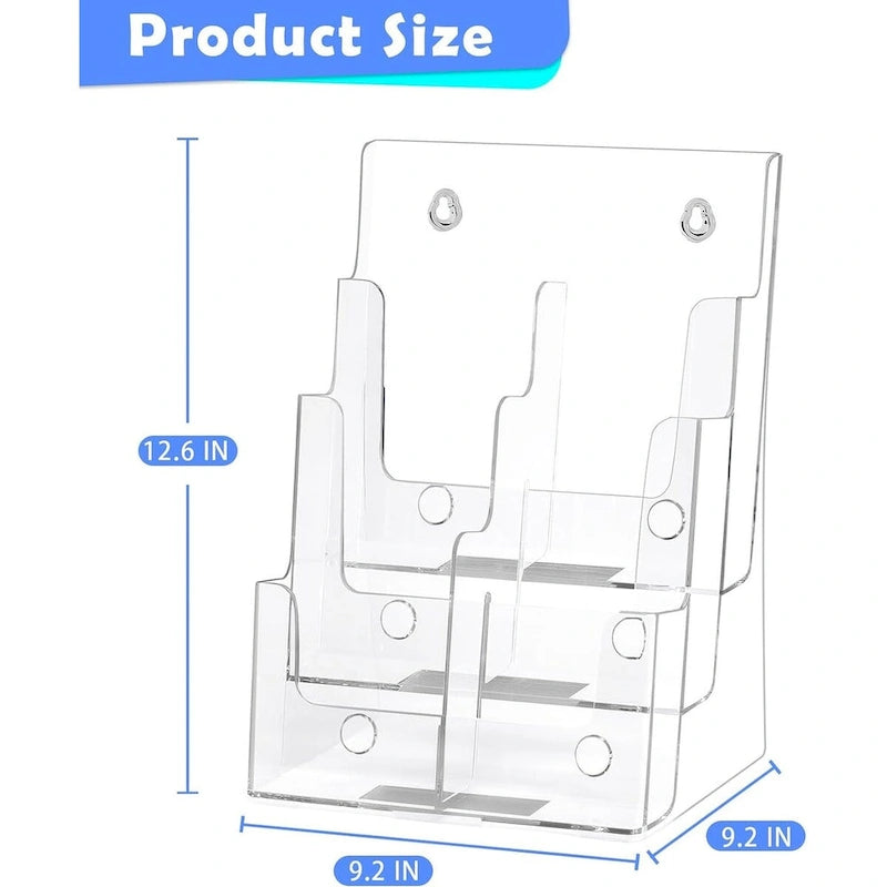 Présentoir à brochures en acrylique transparent, 3 ou 4 niveaux, usage unique