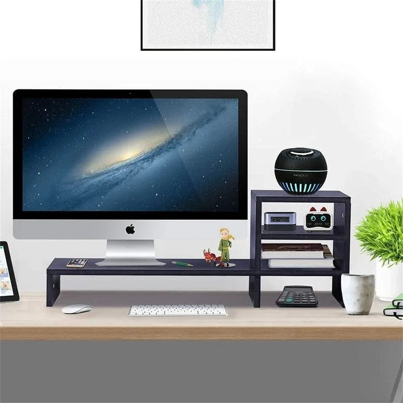 Rehausseur de moniteur noir avec étagères latérales – Utilisateur unique