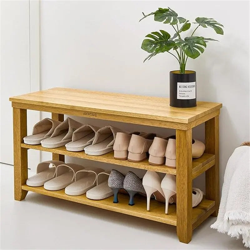Banc à chaussures en bois à 2 niveaux naturel/marron pour 1 à 2 personnes