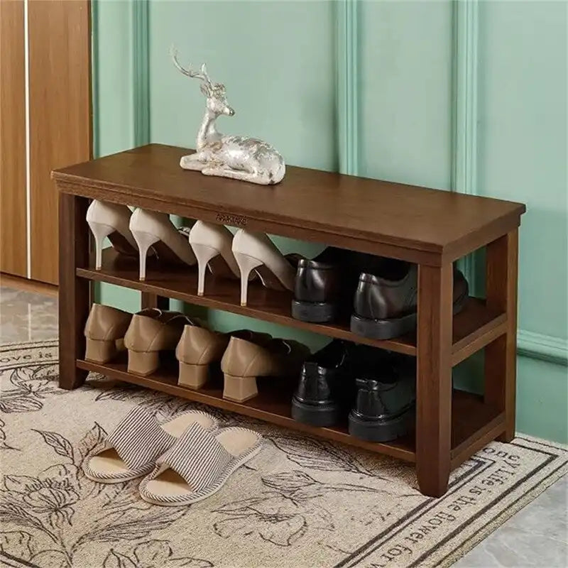 Banc à chaussures en bois à 2 niveaux naturel/marron pour 1 à 2 personnes