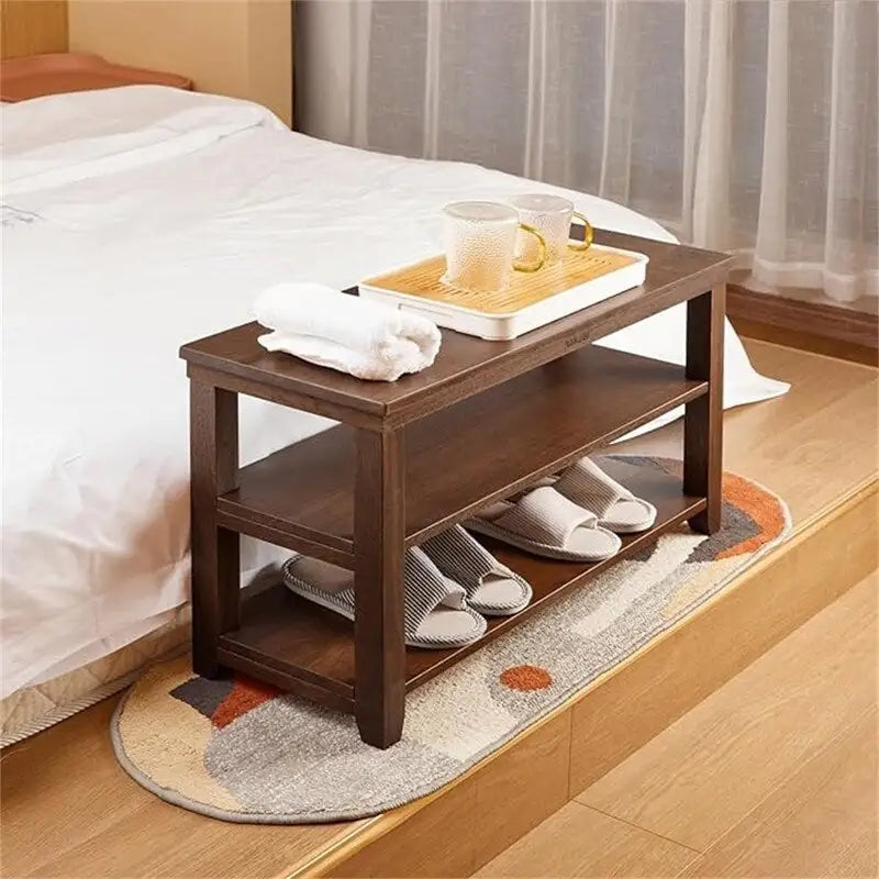 Banc à chaussures en bois à 2 niveaux naturel/marron pour 1 à 2 personnes