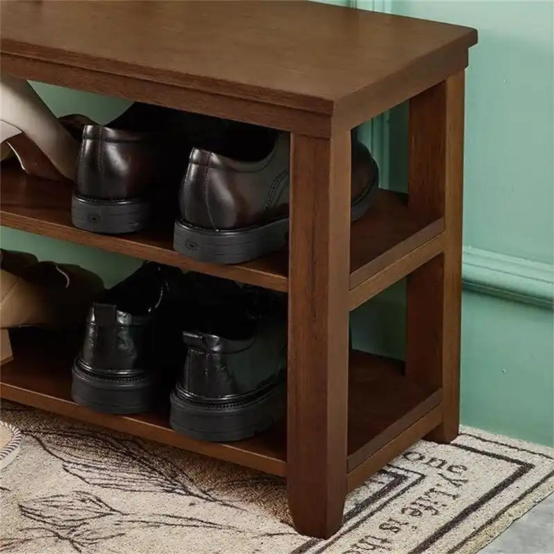 Banc à chaussures en bois à 2 niveaux naturel/marron pour 1 à 2 personnes