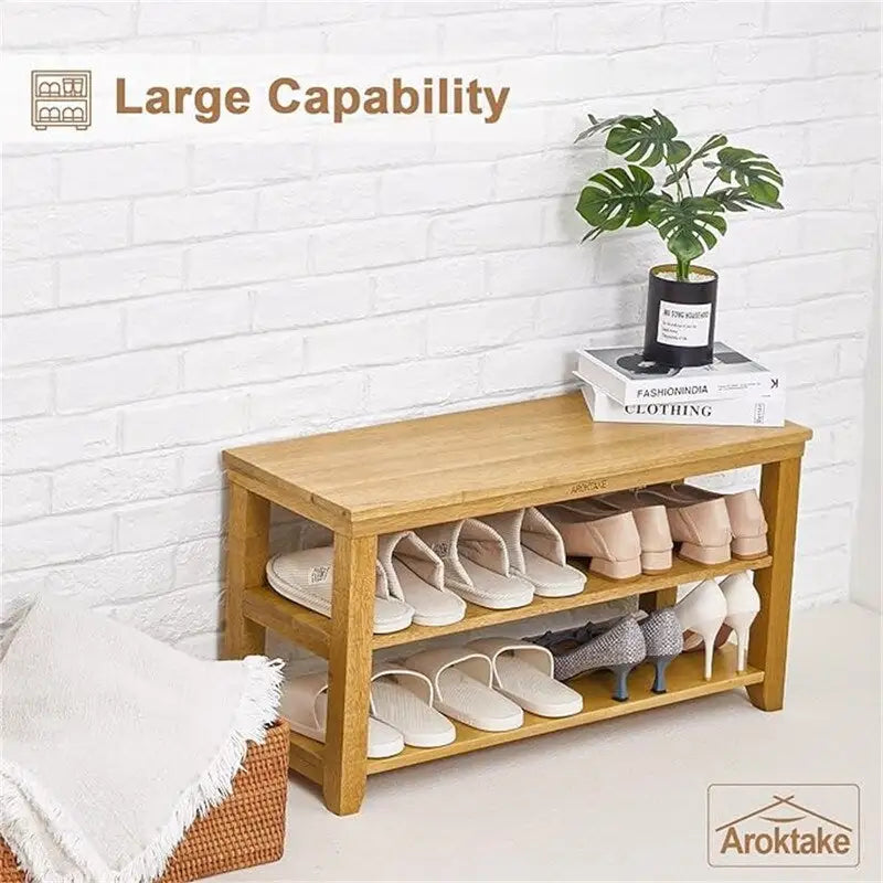 Banc à chaussures en bois à 2 niveaux naturel/marron pour 1 à 2 personnes