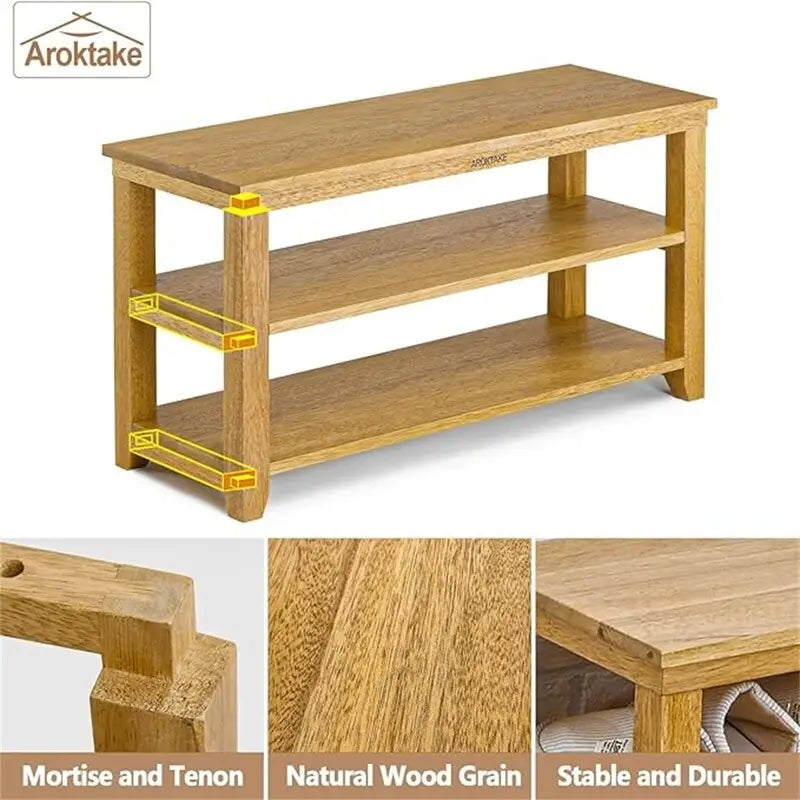 Banc à chaussures en bois à 2 niveaux naturel/marron pour 1 à 2 personnes