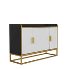 Buffet en Bois Noir Brillant et Doré avec Pieds en Métal Doré