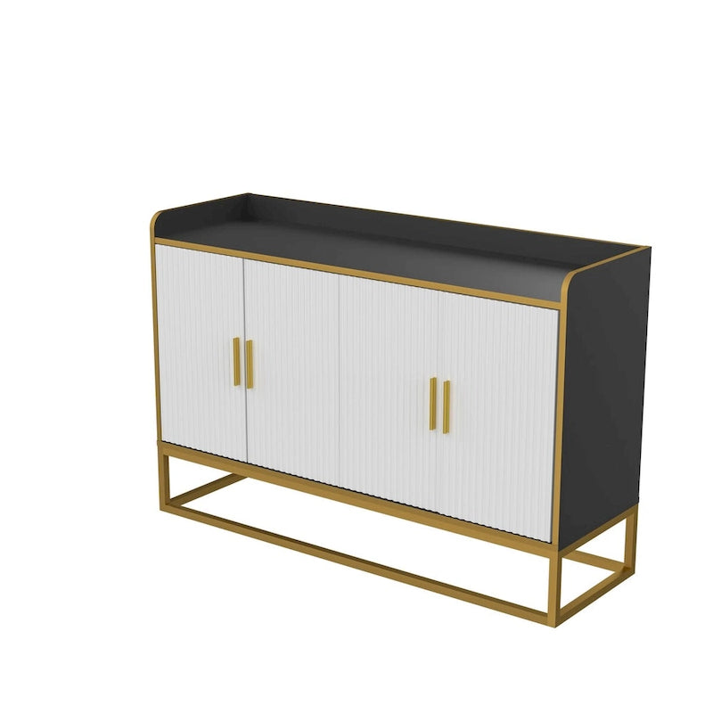 Buffet en Bois Noir Brillant et Doré avec Pieds en Métal Doré