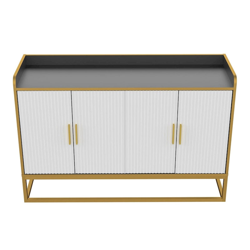 Buffet en Bois Noir Brillant et Doré avec Pieds en Métal Doré