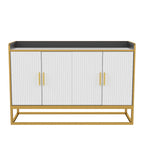Buffet en Bois Noir Brillant et Doré avec Pieds en Métal Doré
