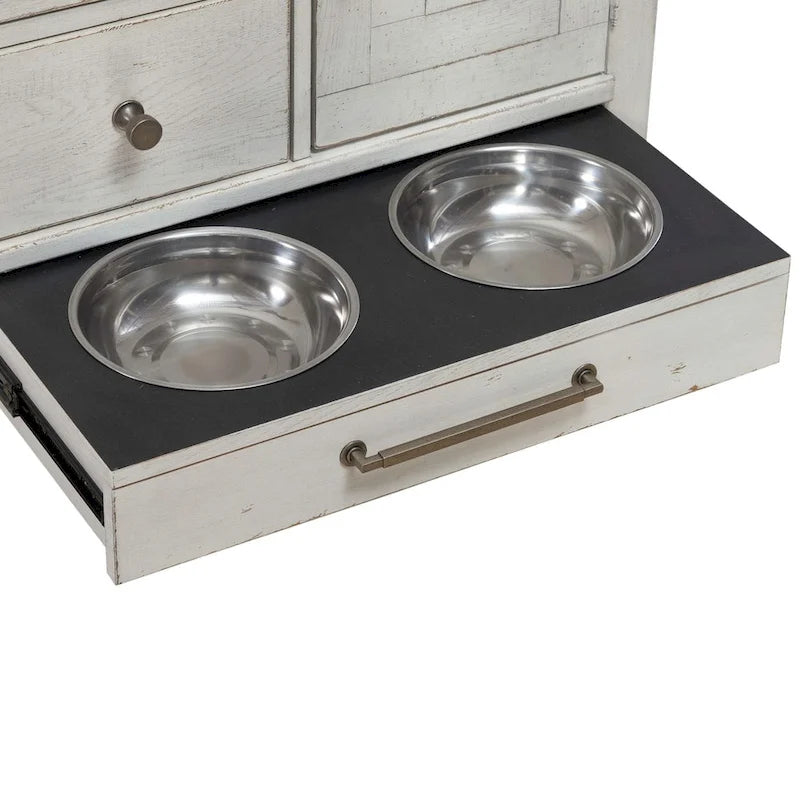 Mangeoire pour animaux avec tiroirs de rangement « Flea Market », blanc/gris anthracite – 1 animal