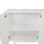 Meuble de rangement blanc à 4 portes, plateau en MDF, pieds en pin, poignées en bois massif – Assemblage par 1 personne