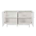 Meuble de rangement blanc à 4 portes, plateau en MDF, pieds en pin, poignées en bois massif – Assemblage par 1 personne