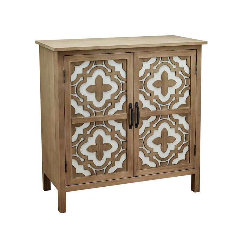 Meuble de rangement marron à 2 portes – Style sculpté à la main, assemblage par 1 personne