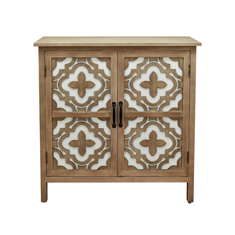Meuble de rangement marron à 2 portes – Style sculpté à la main, assemblage par 1 personne