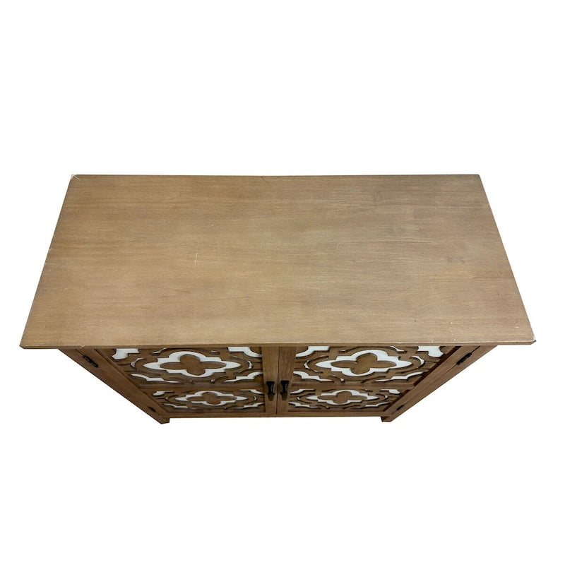 Meuble de rangement marron à 2 portes – Style sculpté à la main, assemblage par 1 personne