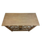 Meuble de rangement marron à 2 portes – Style sculpté à la main, assemblage par 1 personne