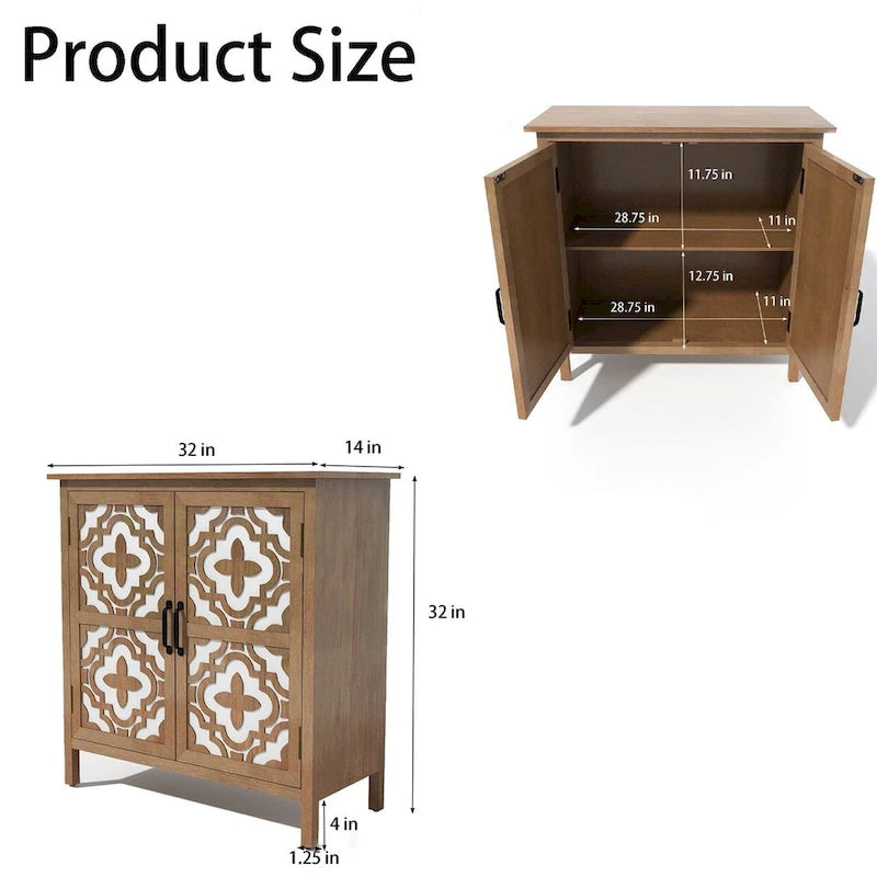 Meuble de rangement marron à 2 portes – Style sculpté à la main, assemblage par 1 personne