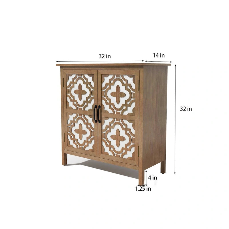 Meuble de rangement marron à 2 portes – Style sculpté à la main, assemblage par 1 personne