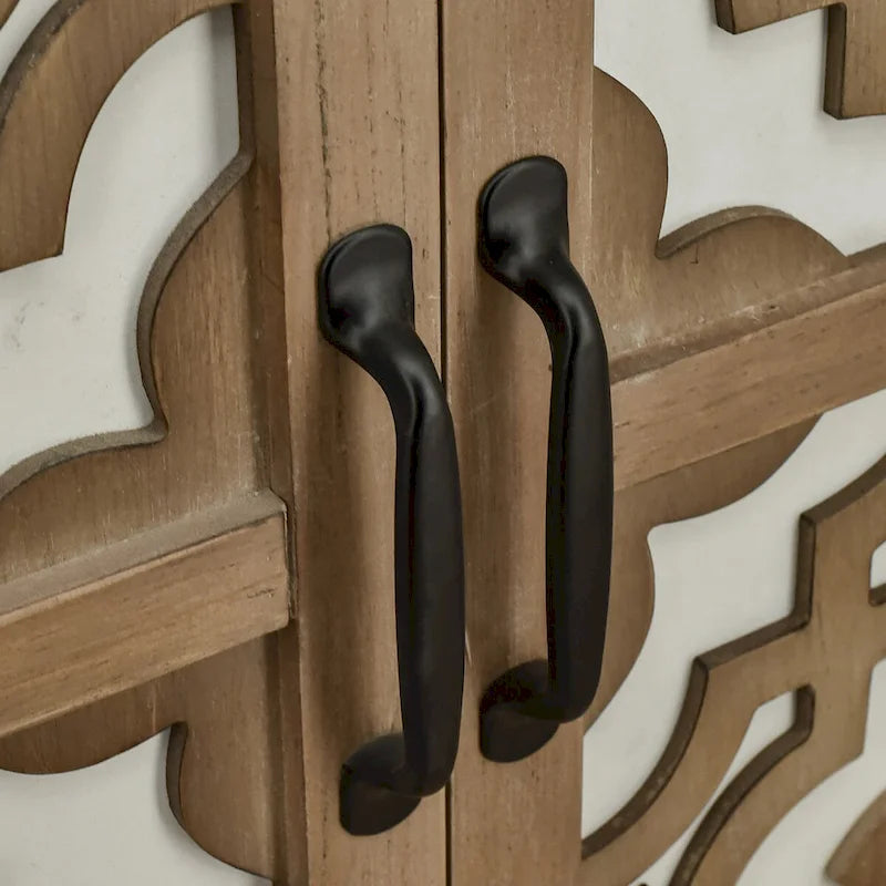 Meuble de rangement marron à 2 portes – Style sculpté à la main, assemblage par 1 personne