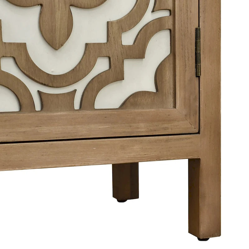 Meuble de rangement marron à 2 portes – Style sculpté à la main, assemblage par 1 personne