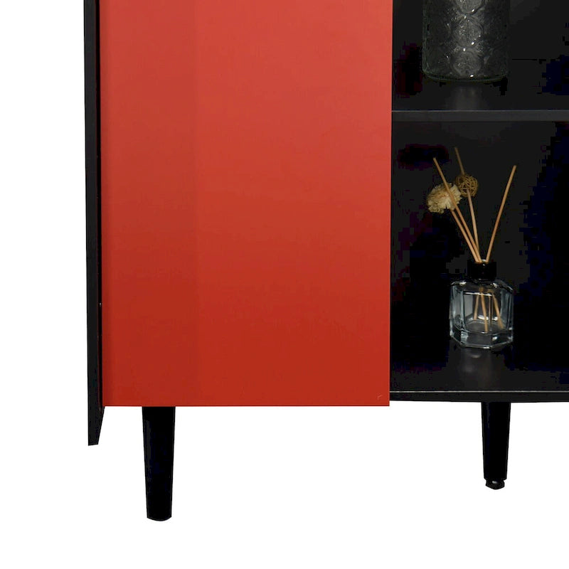 Bahut Buffet Noir & Rouge – 2 Tiroirs, 2 Étagères Ouvertes, 1 Placard