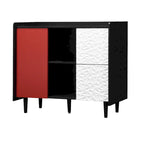 Bahut Buffet Noir & Rouge – 2 Tiroirs, 2 Étagères Ouvertes, 1 Placard
