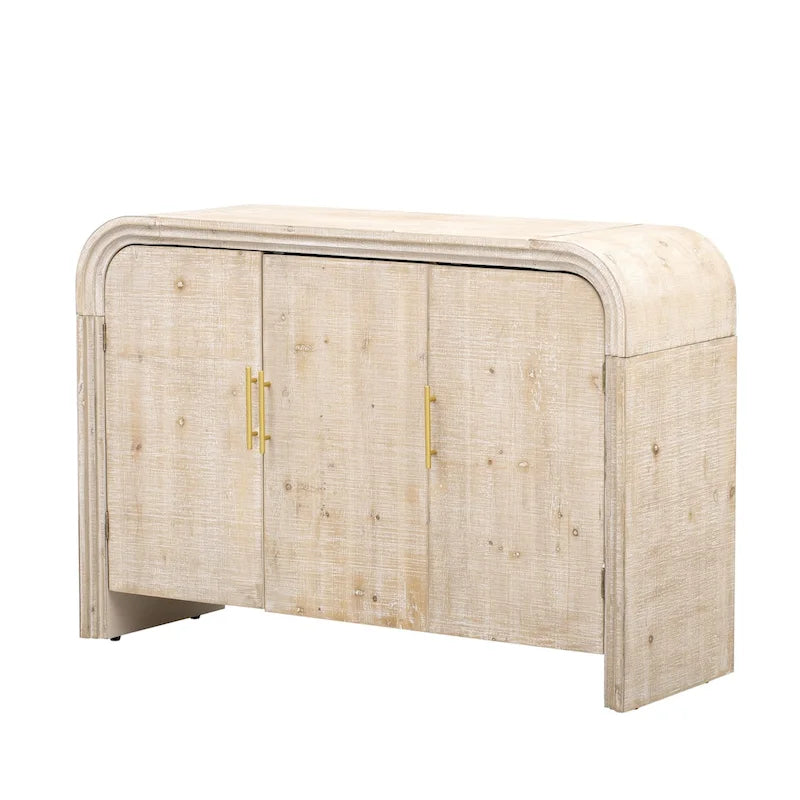 Enfilade Courbe – Finition Bois Naturel / Noir Antique, Poignées Dorées, 2 Portes