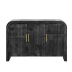 Enfilade Courbe – Finition Bois Naturel / Noir Antique, Poignées Dorées, 2 Portes
