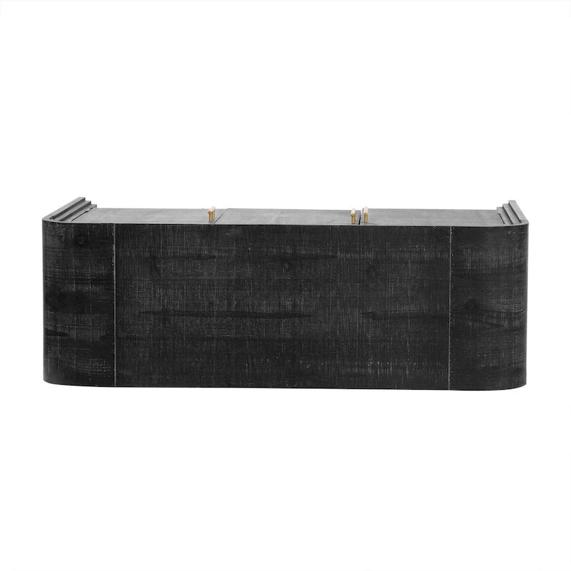 Enfilade Courbe – Finition Bois Naturel / Noir Antique, Poignées Dorées, 2 Portes