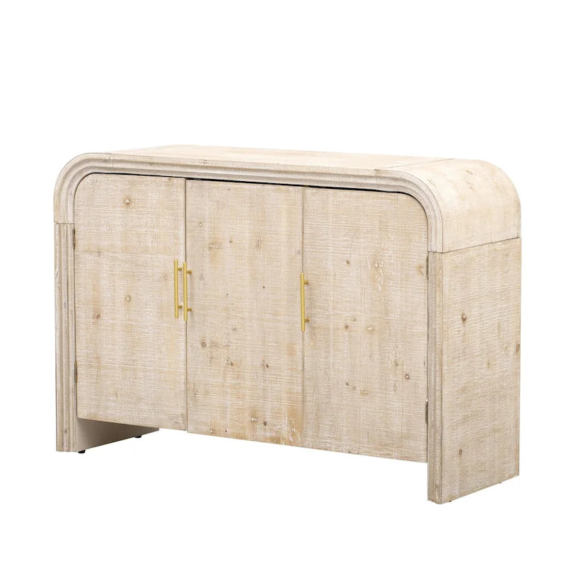 Enfilade Courbe – Finition Bois Naturel / Noir Antique, Poignées Dorées, 2 Portes