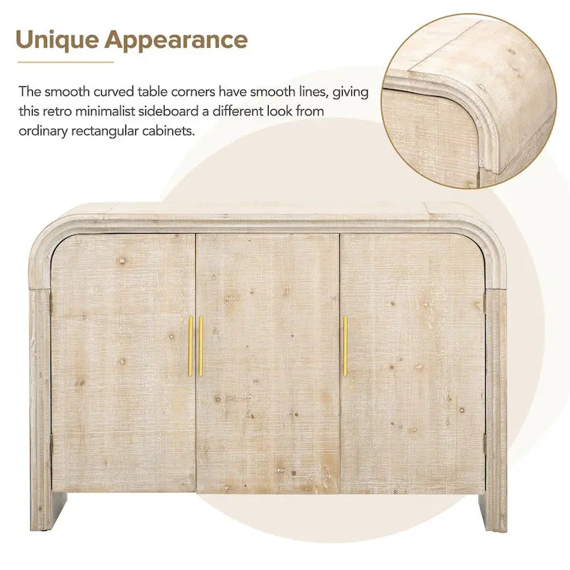 Enfilade Courbe – Finition Bois Naturel / Noir Antique, Poignées Dorées, 2 Portes