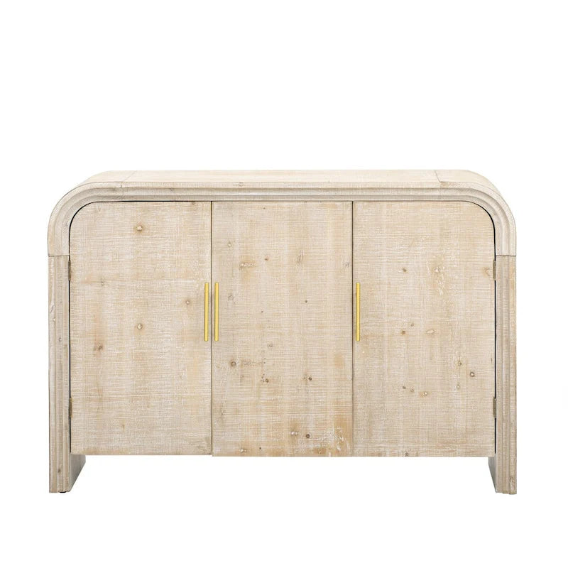 Enfilade Courbe – Finition Bois Naturel / Noir Antique, Poignées Dorées, 2 Portes