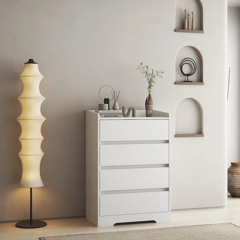 Commode en bois 4 tiroirs Blanc/Noir, Style Moderne Minimaliste, 1 unité