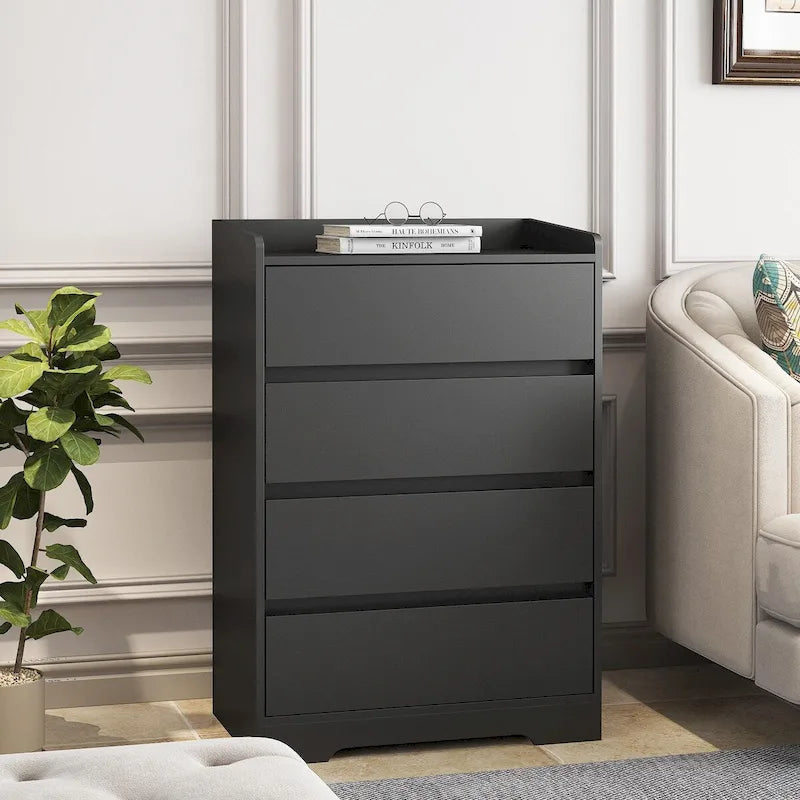 Commode en bois 4 tiroirs Blanc/Noir, Style Moderne Minimaliste, 1 unité