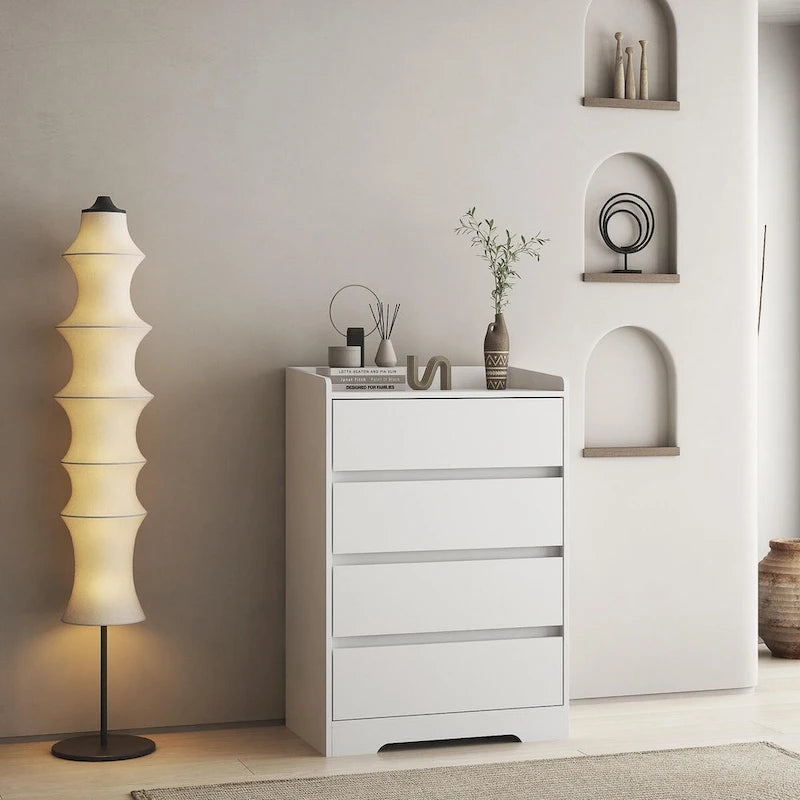 Commode en bois 4 tiroirs Blanc/Noir, Style Moderne Minimaliste, 1 unité