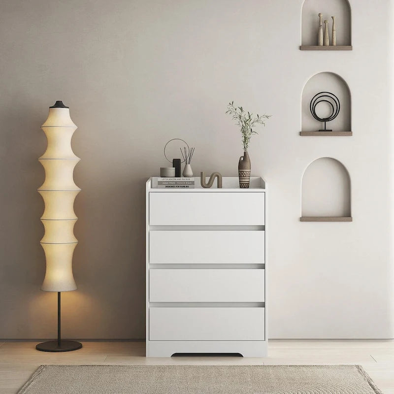 Commode en bois 4 tiroirs Blanc/Noir, Style Moderne Minimaliste, 1 unité
