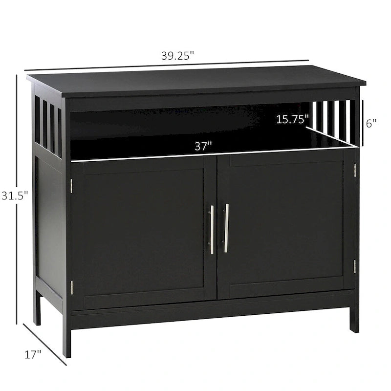 Buffet bas noir avec porte aimantée et étagère ouverte – Assemblage par 1 personne